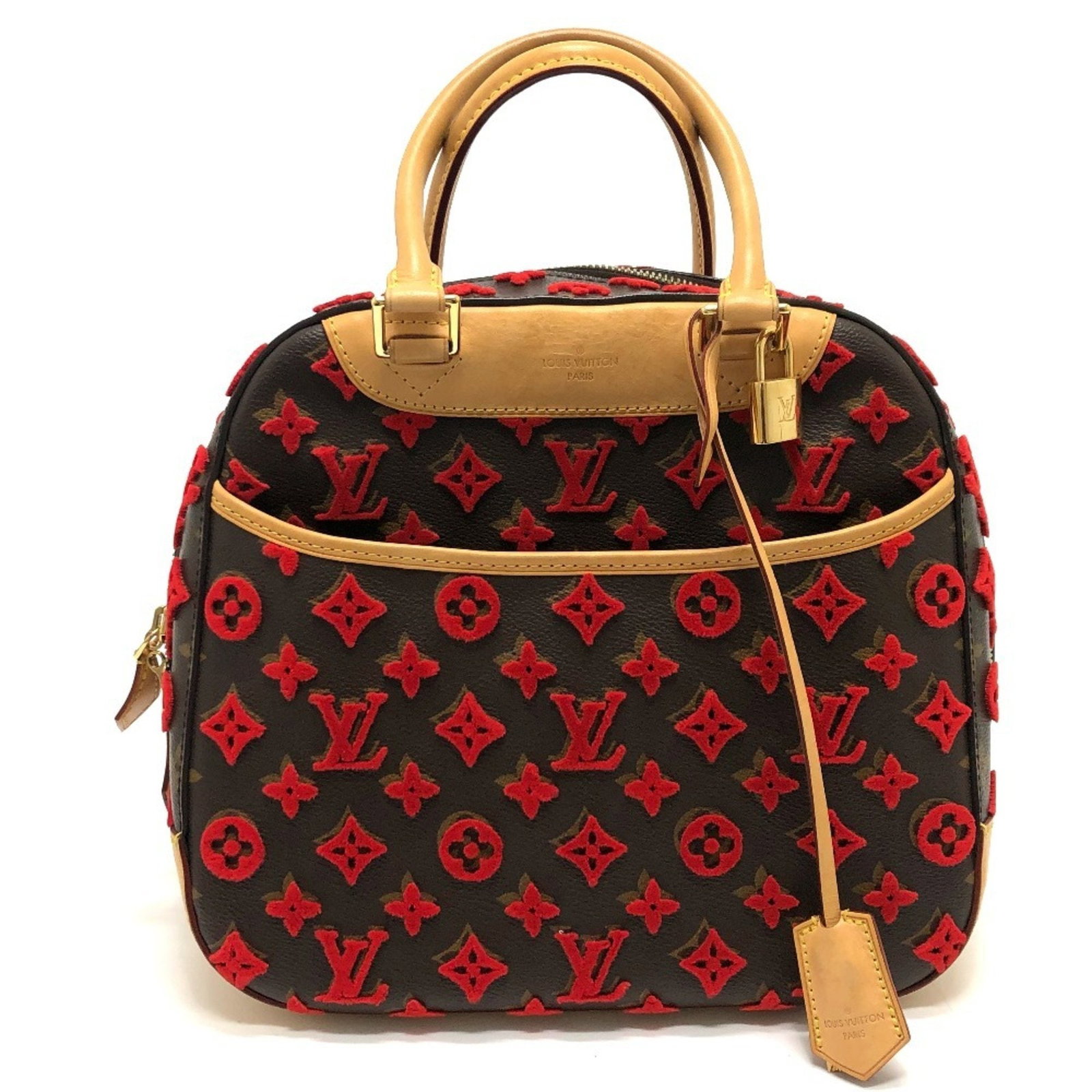 Louis Vuitton Deauville Red Canvas Handbag with Top Handles: Louis Vuitton Deauville Red Canvas Handbag with Top Handles The Louis Vuitton Deauville is a women's handbag crafted from red canvas. Made in France, this bag features a handle length of 31cm (12.2 in