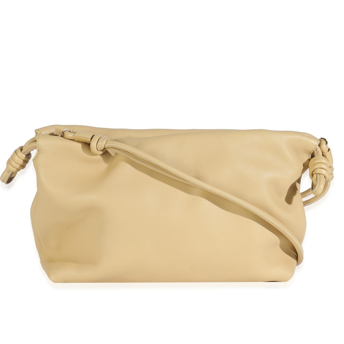 Loewe Medium Flamenco Purse Yellow Leather Shoulder Bag with Gold-Tone Hardware: Loewe Medium Flamenco Purse Yellow Leather Shoulder Bag with Gold-Tone Hardware Introducing the Loewe Beige Mellow Nappa Donut Chain Medium Flamenco Purse, a stylish shoulder bag that exemplifies luxu