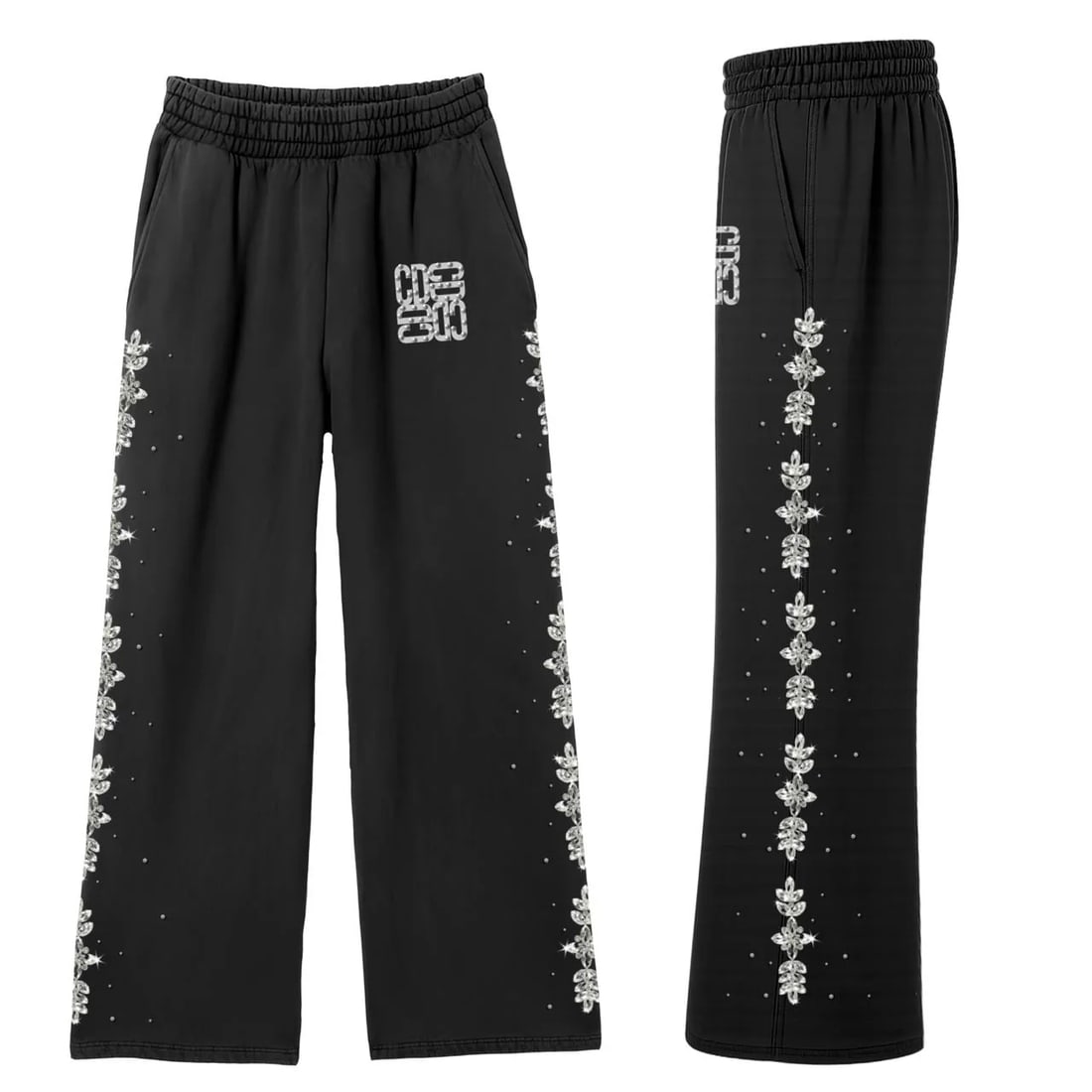 Black Diamond Joggers with Rhinestone Carpe Diem Detailing Size Large (1 of 1)