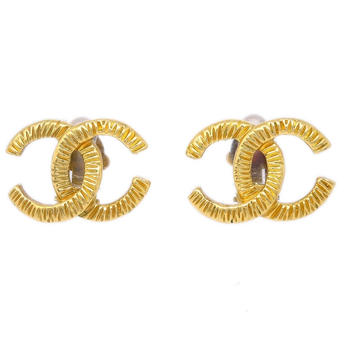 Chanel Gold Plated CC Clip-On Earrings 93P Logo Design (1 of 4)