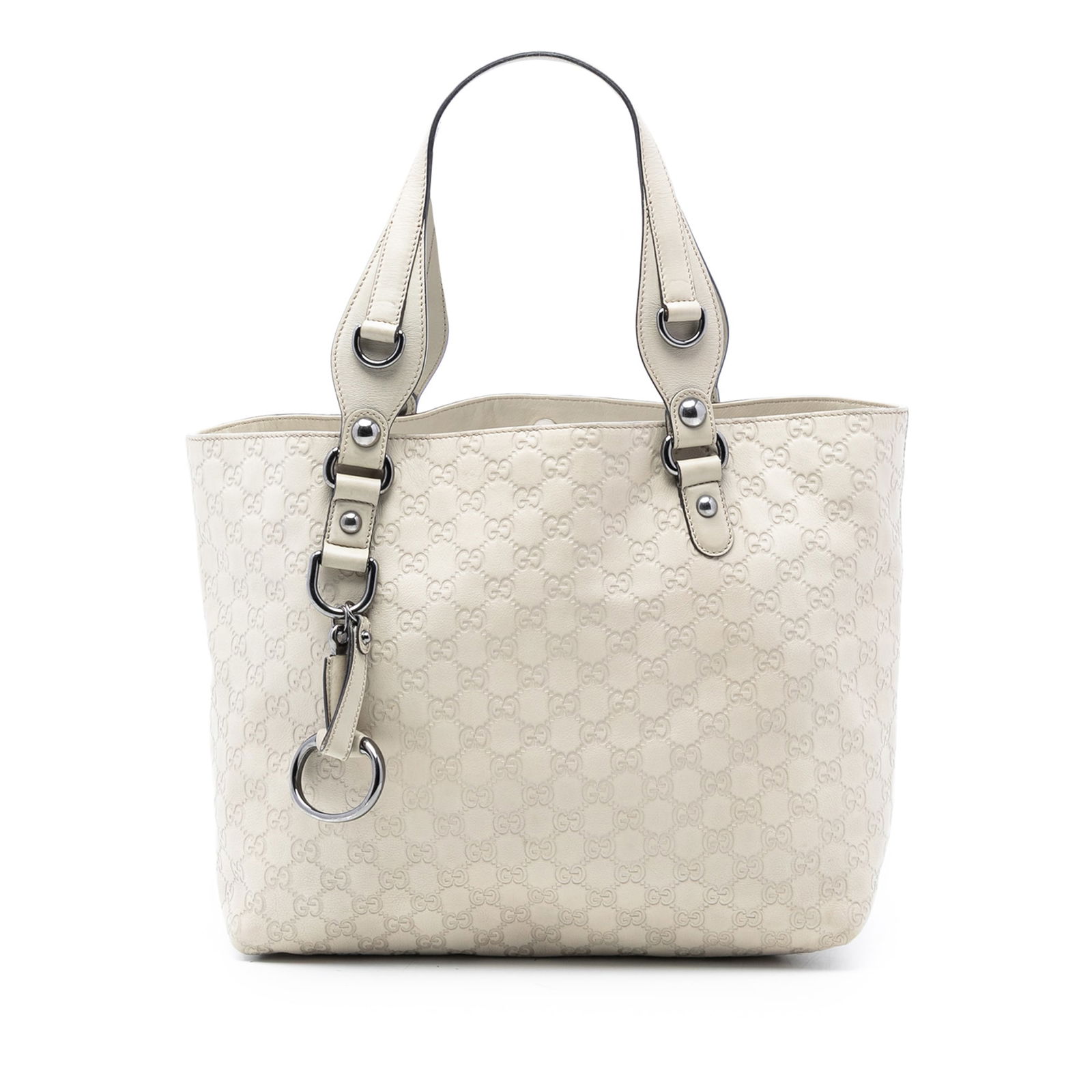 Gucci Guccissima Icon Bit Medium White Embossed Leather Satchel Tote Bag (1 of 7)