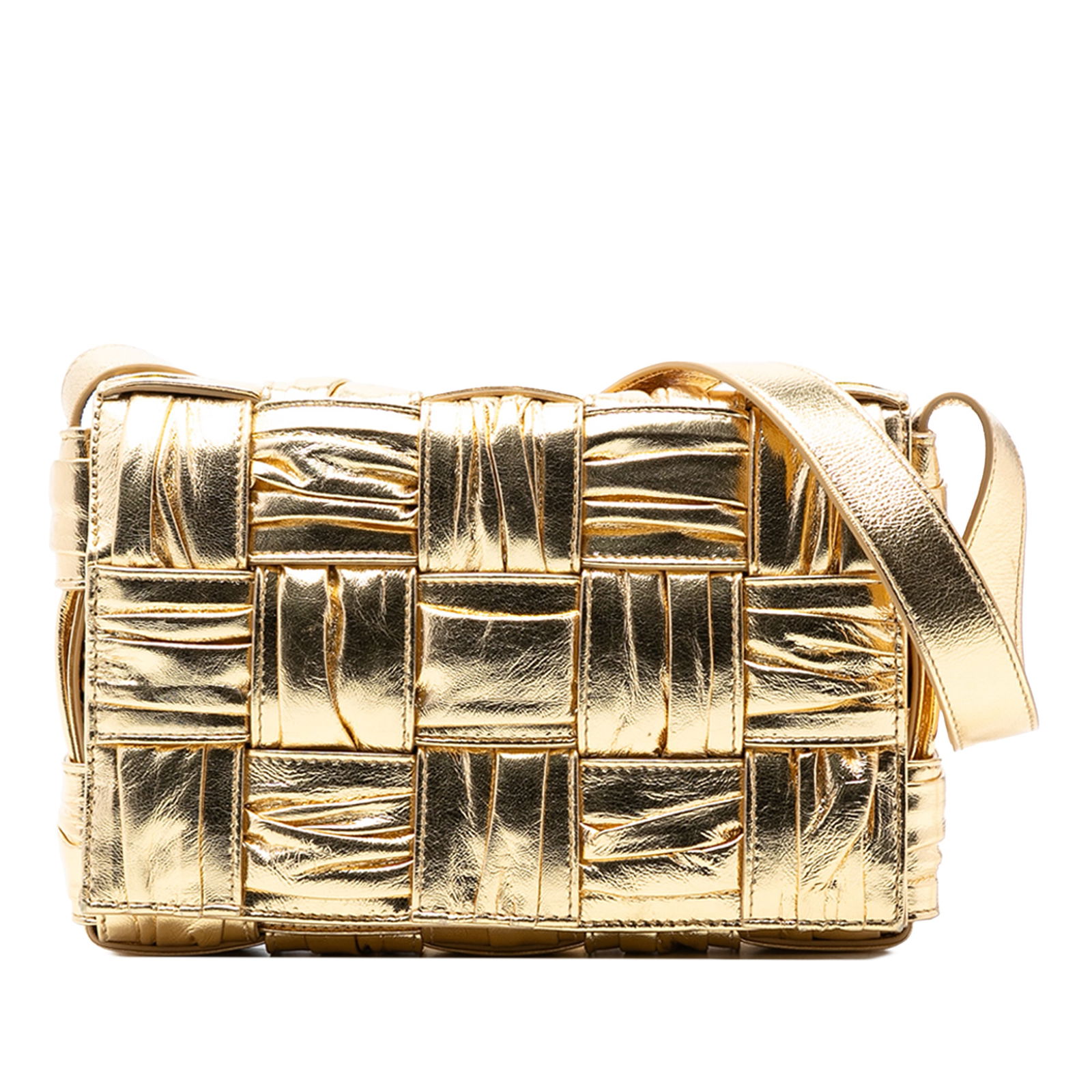 Bottega Veneta Cassette Metallic Gold Woven Leather Crossbody Bag (1 of 8)