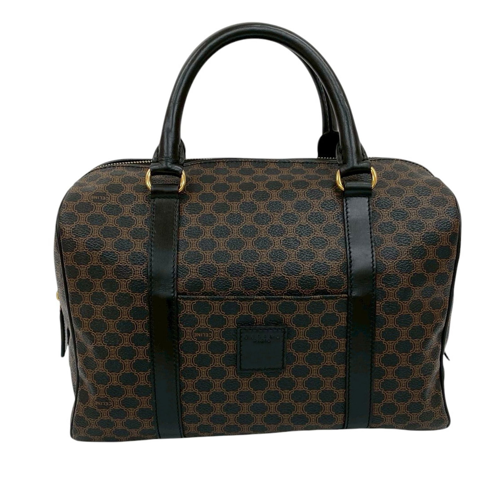 Celine Macadam Brown Coated Canvas Boston Bag with Leather Trim (1 of 9)