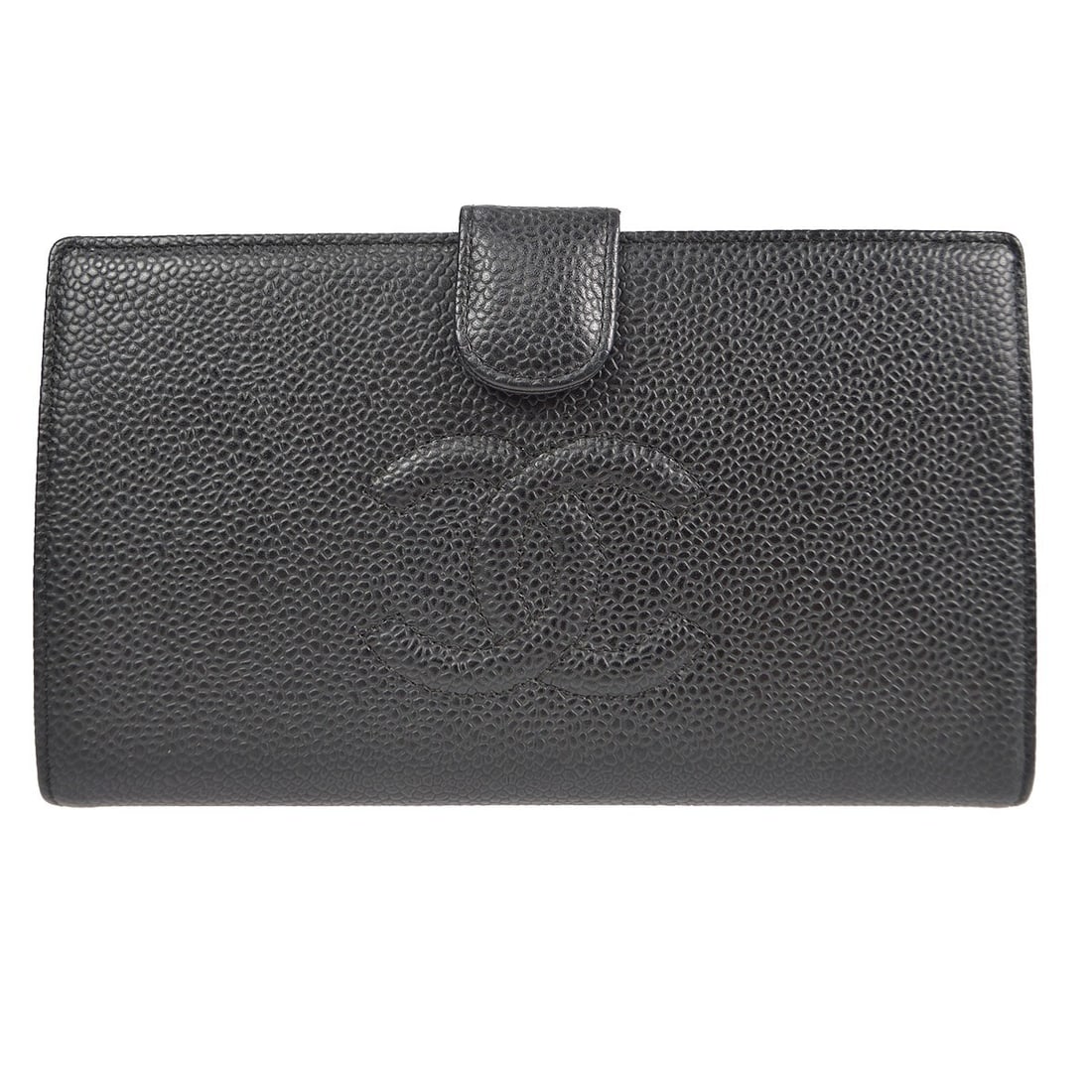 Chanel Long Bifold Wallet Black Caviar Leather CC Pattern (1 of 9)