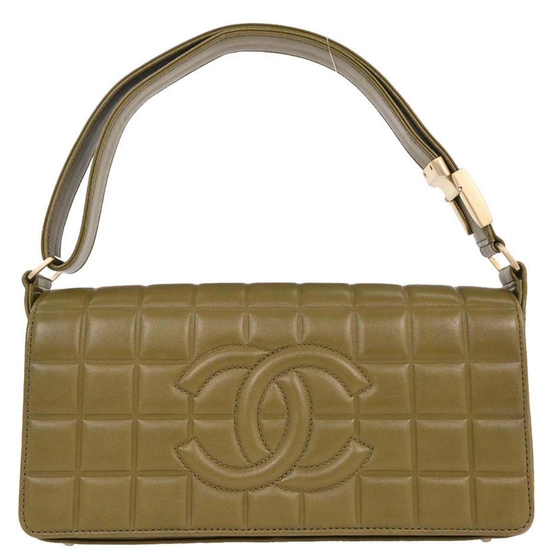 Chanel Khaki Lambskin Choco Bar Shoulder Bag Medium (1 of 10)