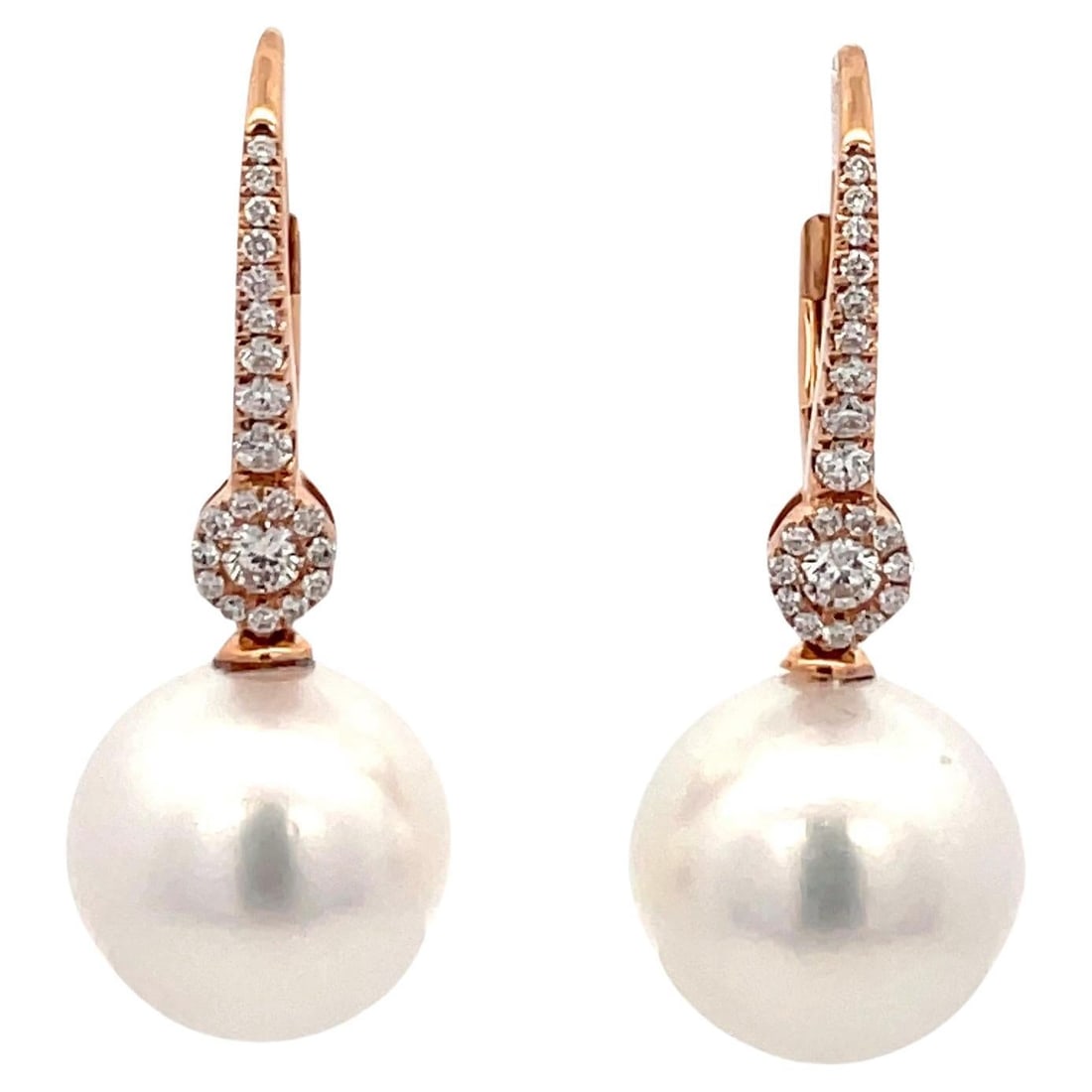 Harbor Diamonds 18K Rose Gold South Sea Pearl and Diamond Drop Earrings: Harbor Diamonds 18K Rose Gold South Sea Pearl and Diamond Drop Earrings Elegantly crafted, these contemporary drop earrings feature stunning 18 karat rose gold, showcasing two exquisite South Sea pear