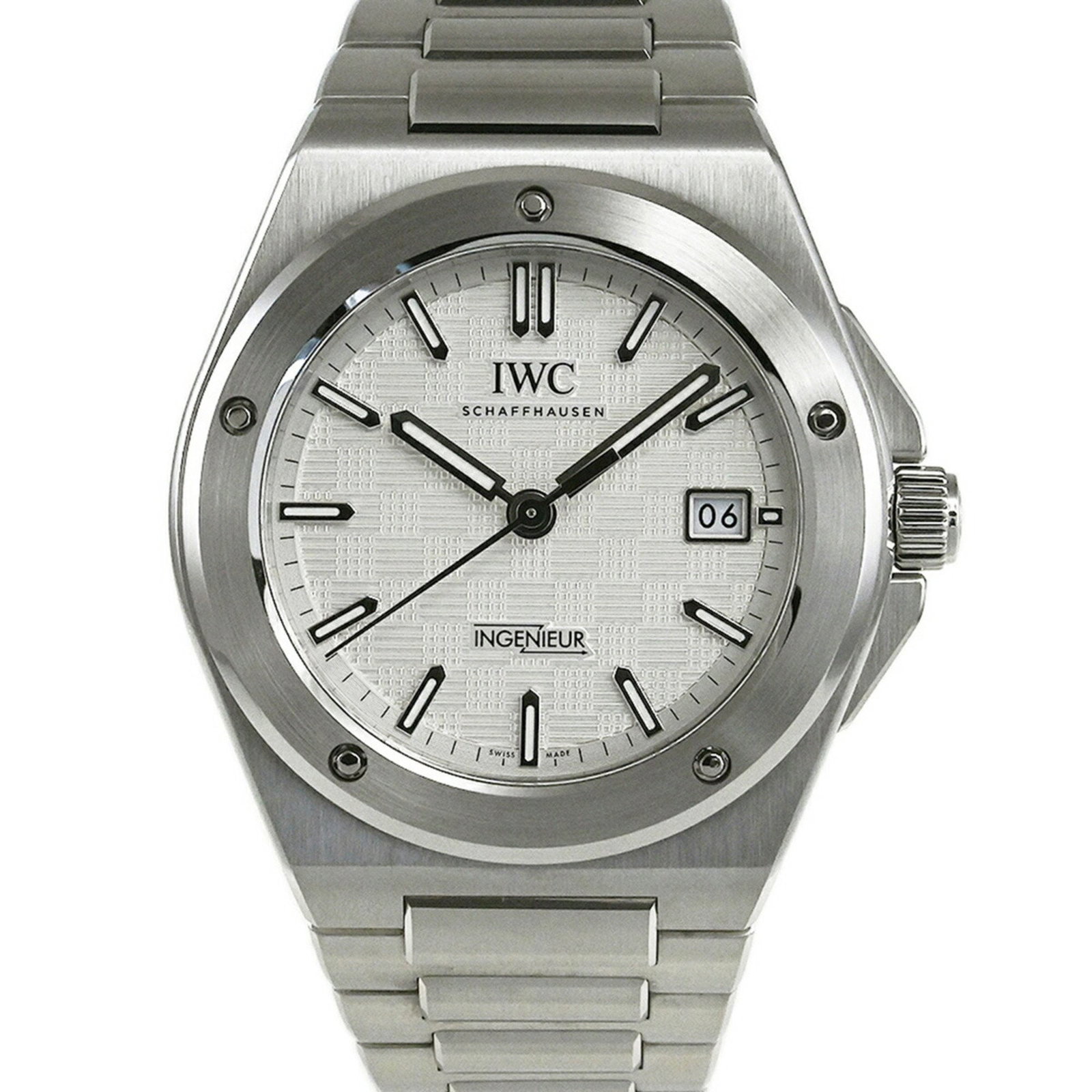 IWC Schaffhausen Steel Men's Watch Silver Dial 40mm: IWC Schaffhausen Steel Men's Watch Silver Dial 40mm This IWC Schaffhausen men's watch features a silver-tone steel case and bracelet. The watch has a 40mm case diameter and an 18cm bracelet length. It