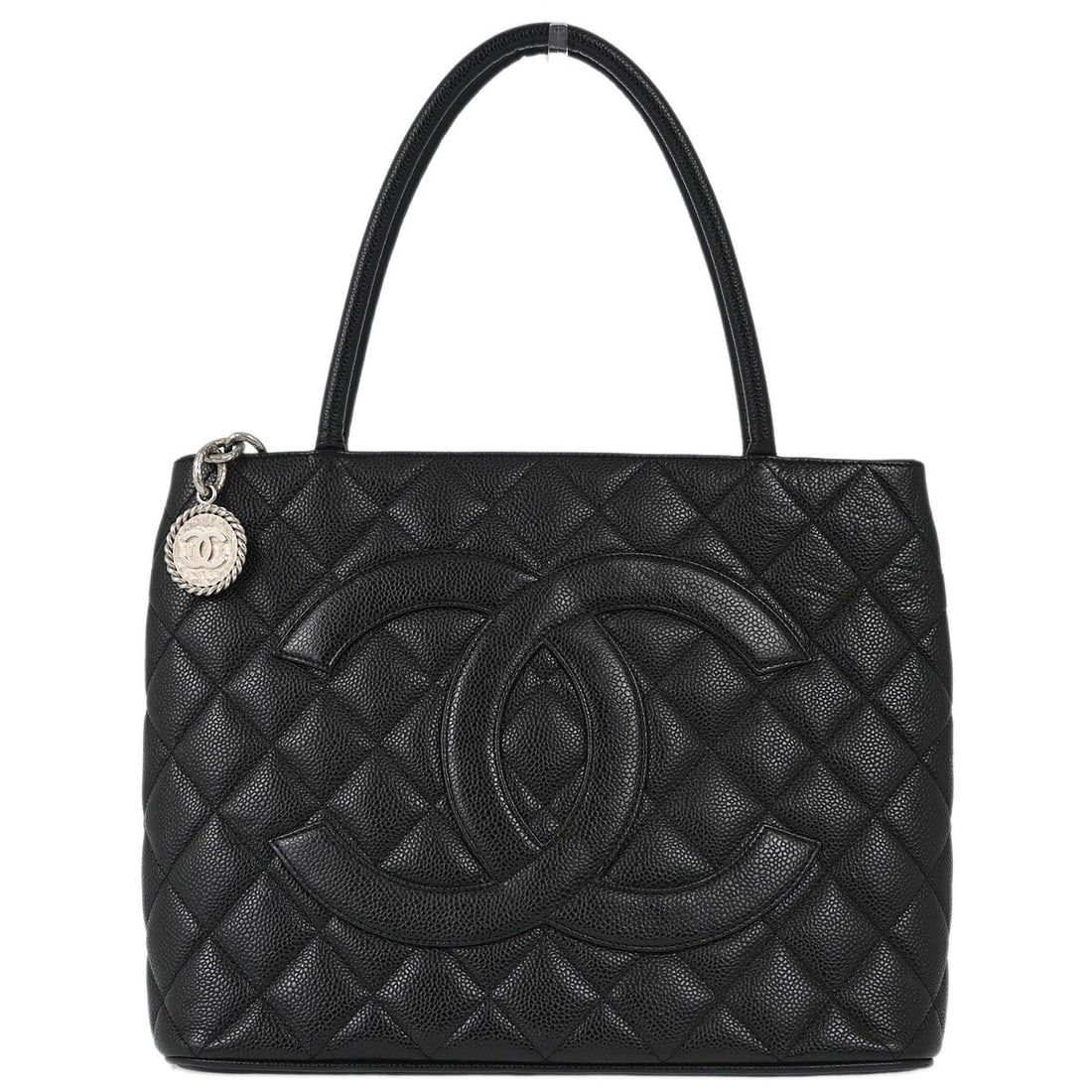 Chanel Black Caviar Skin Medallion Tote Handbag with Logo Quilted Design (1 of 10)