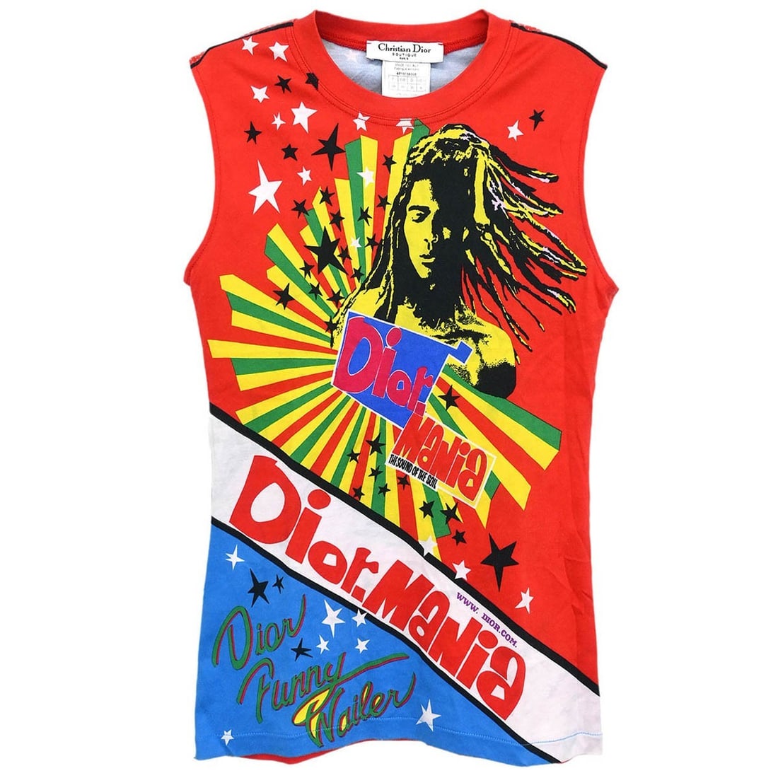 Dior Mania Red Sleeveless Tank Top 100% Cotton Size 38: Dior Mania Red Sleeveless Tank Top 100% Cotton Size 38 This stylish Christian Dior sleeveless tank top is perfect for casual summer outings. Featuring a round neckline and a vibrant red color, this to