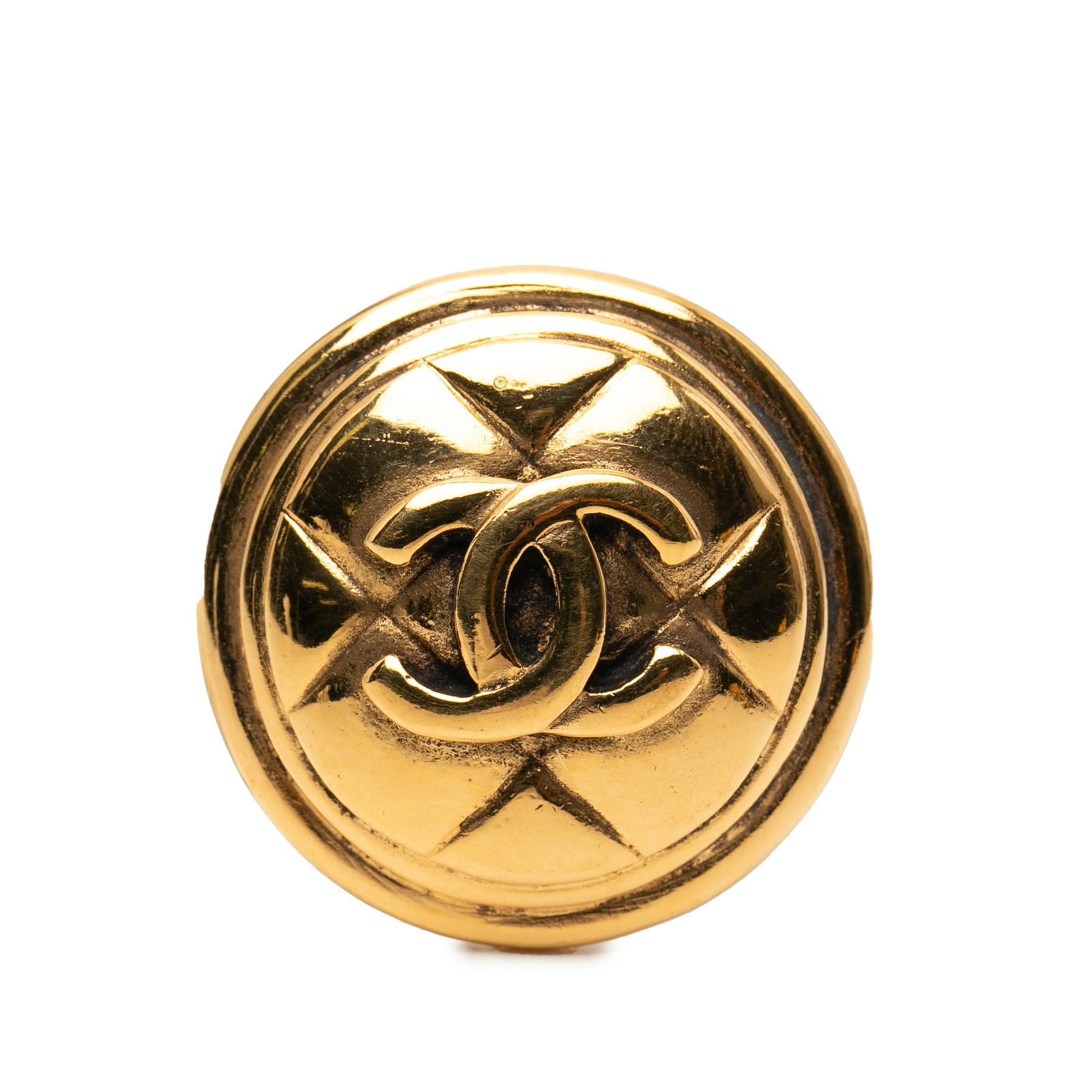 Chanel Quilted Circular Gold Plated Metal CC Logo Brooch (1 of 4)