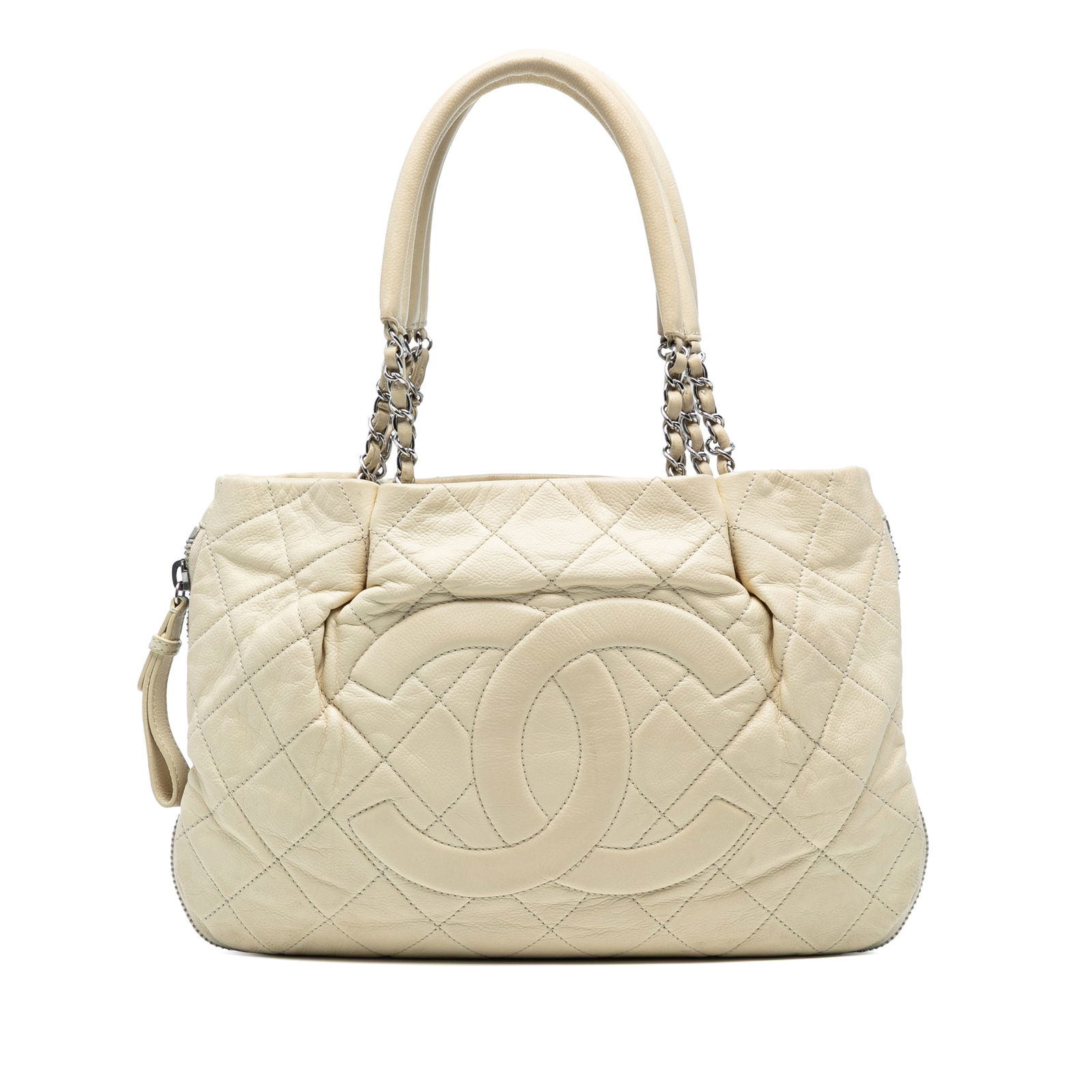 Chanel CC Quilted Caviar Expandable Tote White Leather Bag (1 of 7)