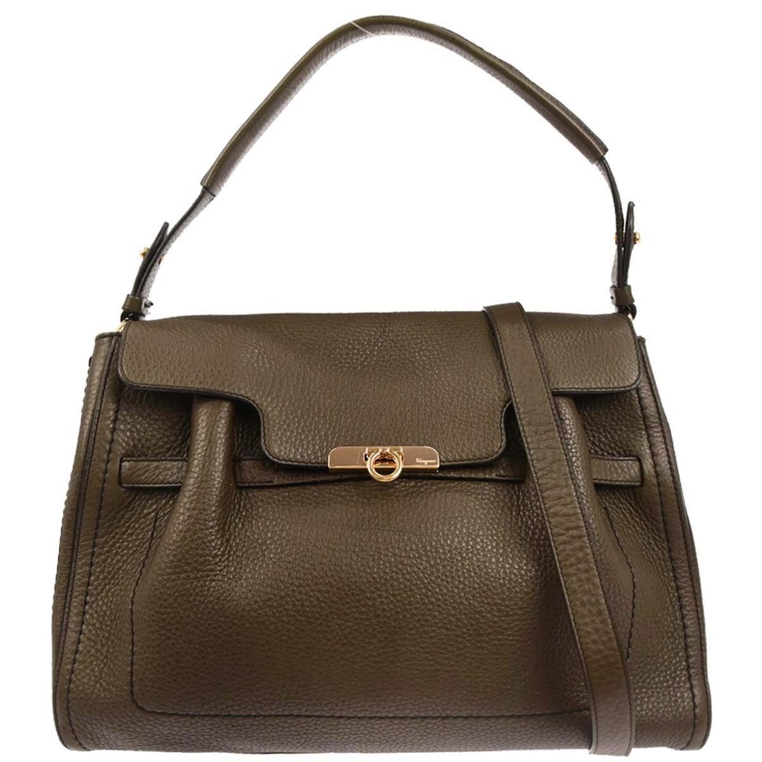 Brown Leather Gancini Top Handle Bag by Salvatore Ferragamo (1 of 10)