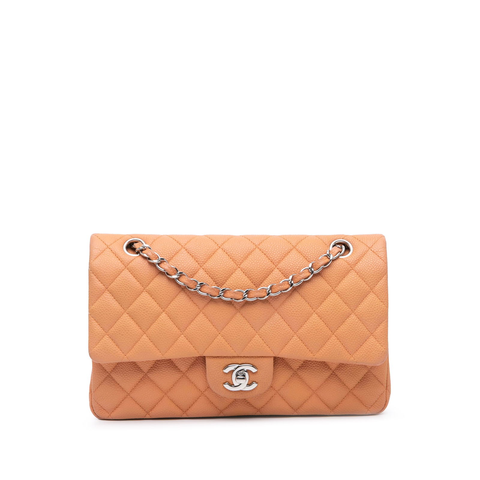 Chanel Medium Classic Caviar Double Flap Orange Leather Shoulder Bag (1 of 12)