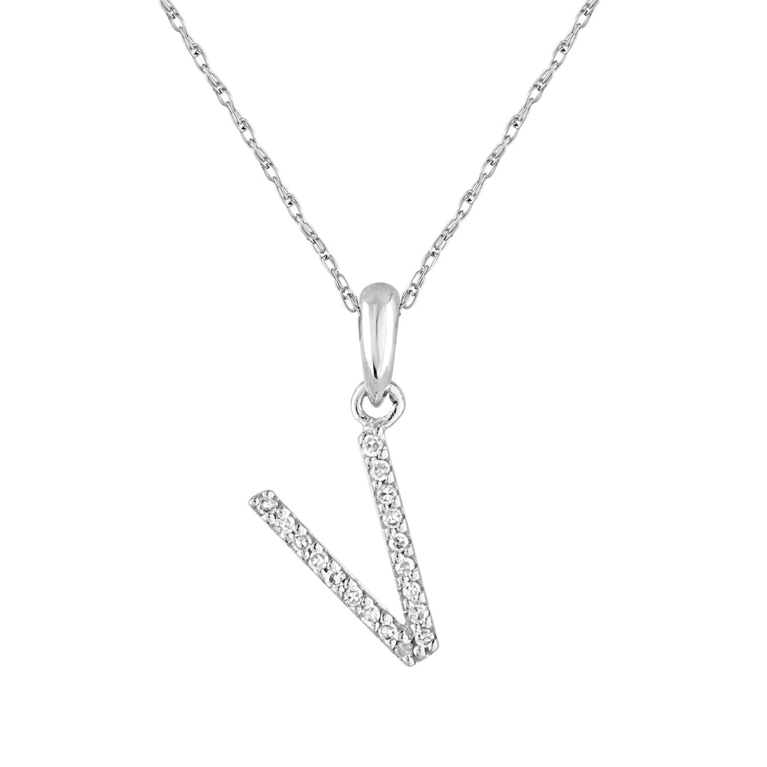 14k White Gold Diamond Initial Necklace Letter V (1 of 3)