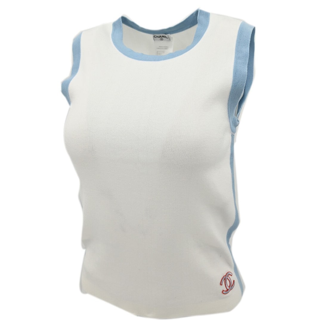 Chanel White Sleeveless Cotton Tank Top 02S #40 with Logo (1 of 10)
