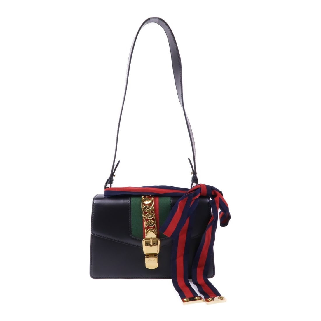 GUCCI GG GHW Sylvie Shoulder Bag Black Calfskin Leather Italy (1 of 12)