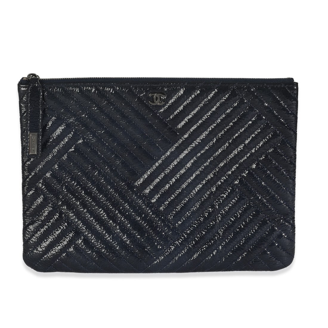 Chanel Medium Blue Patent Leather Cosmetic Pouch with CC Logo and Dustbag (1 of 6)