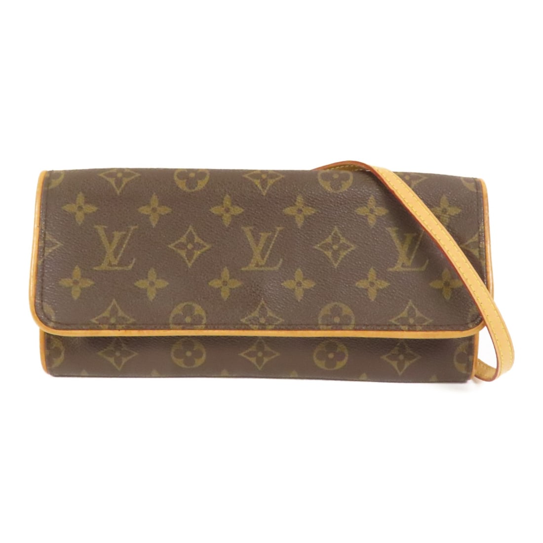Louis Vuitton Twin GM Monogram Shoulder Bag with Gold Hardware M51852: Louis Vuitton Twin GM Monogram Shoulder Bag with Gold Hardware M51852 This Louis Vuitton Pochette Twin GM shoulder bag features the iconic brown monogram pattern on durable PVC coated canvas. Designed