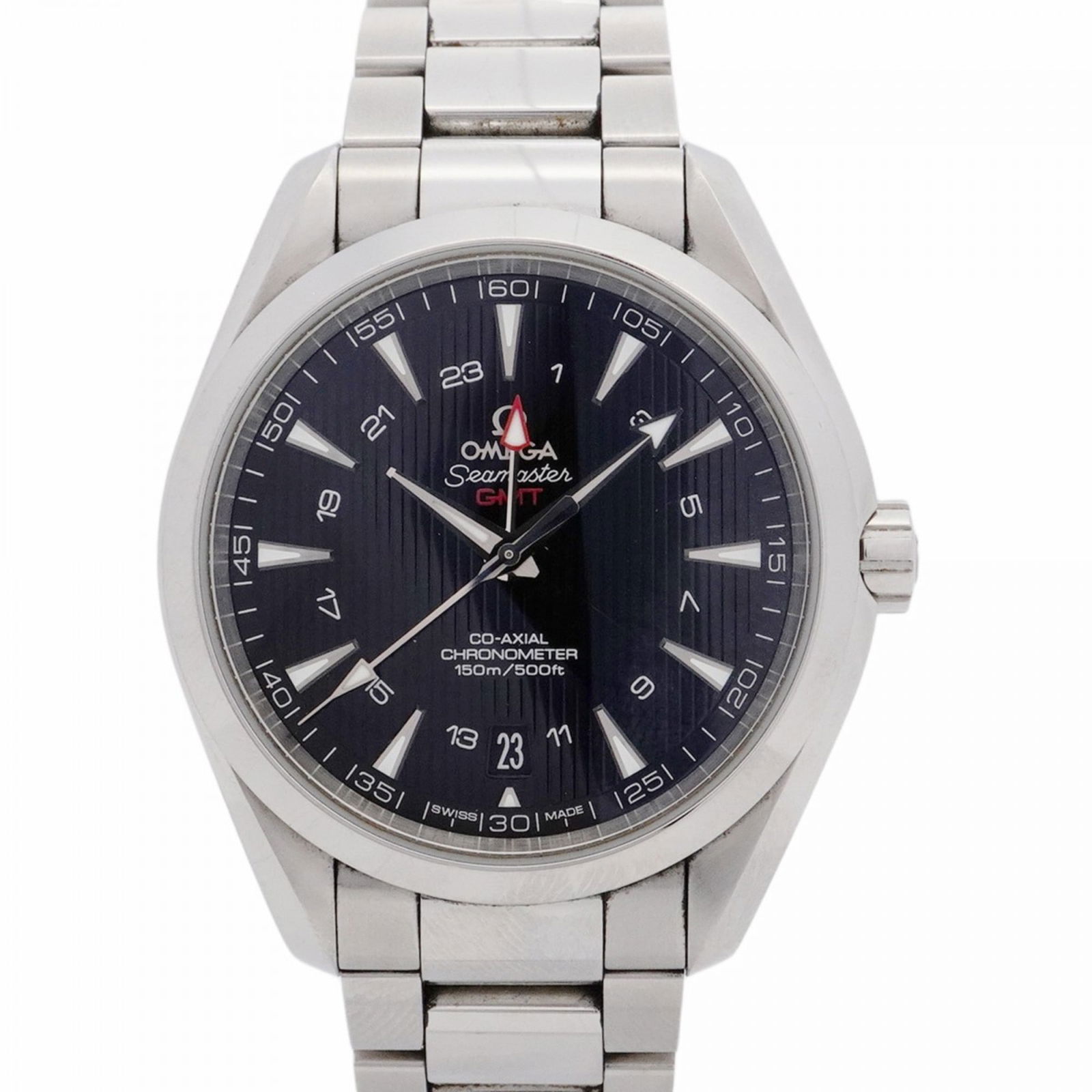 Steel Omega Seamaster Aquaterra Watch Black Dial 41.8mm Swiss Made: Steel Omega Seamaster Aquaterra Watch Black Dial 41.8mm Swiss Made This Omega Seamaster Aquaterra is a unisex wristwatch crafted from steel, featuring a black dial. The watch exhibits minor scratches