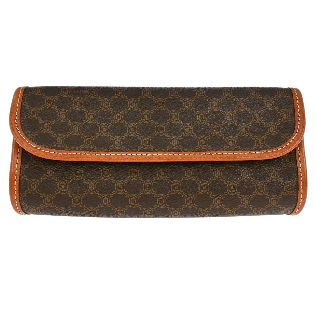 CELINE Brown PVC Macadam Cosmetic Pouch Clutch Italy: CELINE Brown PVC Macadam Cosmetic Pouch Clutch Italy This elegant Celine Macadam Cosmetic Pouch is crafted from durable brown PVC, featuring the iconic Macadam pattern. The pouch measures 8 inches in
