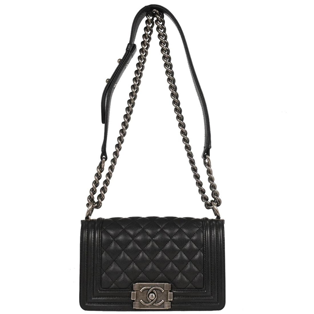 Chanel Boy Mini Black Leather Small Shoulder Bag with Chain Strap (1 of 10)