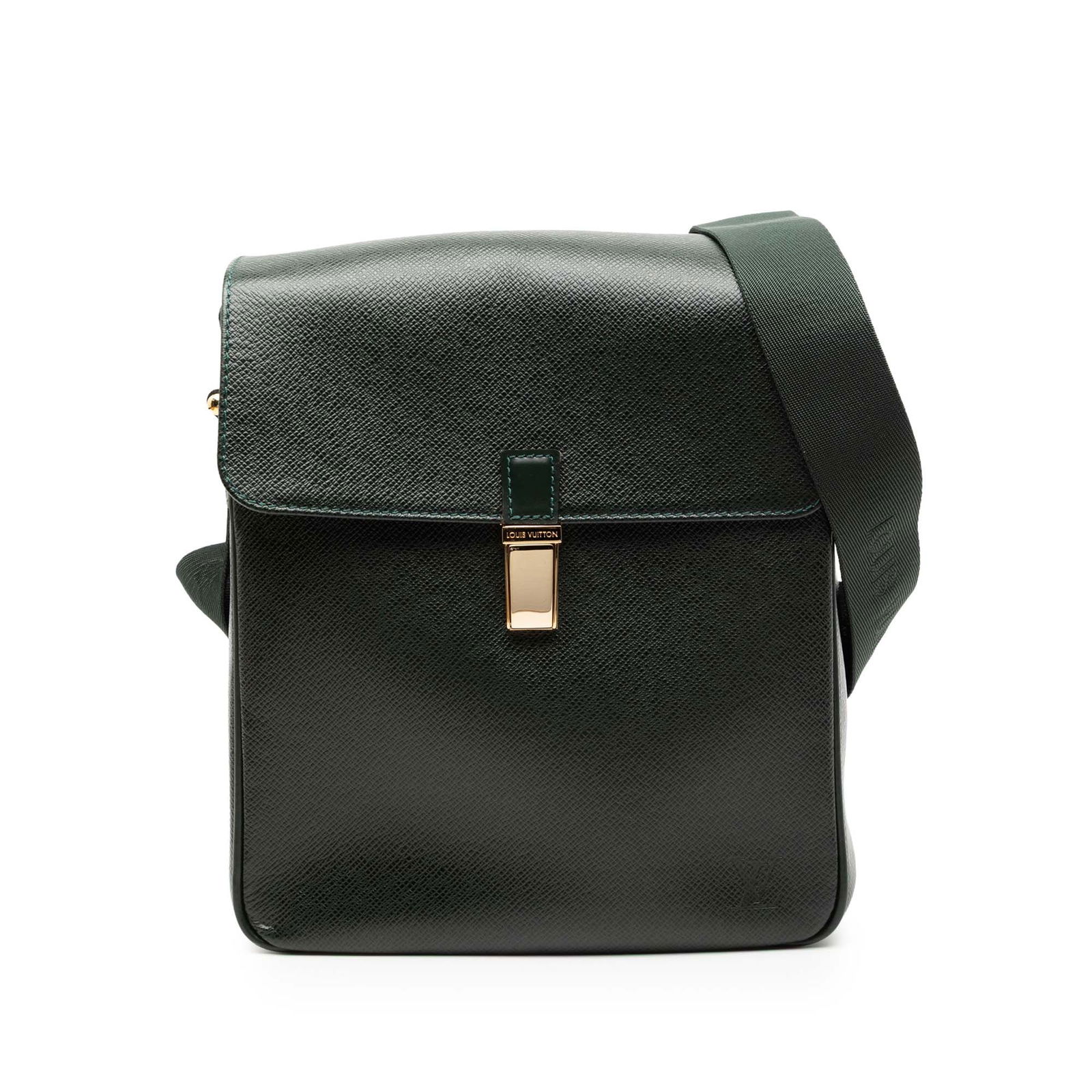 Taiga Yaranga Green Leather Shoulder Bag by Louis Vuitton: Taiga Yaranga Green Leather Shoulder Bag by Louis Vuitton The Louis Vuitton Taiga Yaranga is crafted from green taiga leather and features an adjustable flat strap for comfortable wear. It has a top f