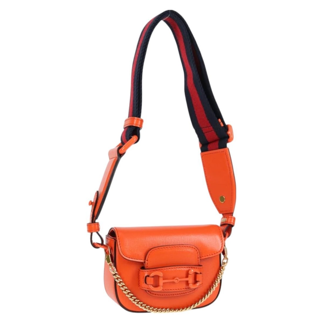 GUCCI Leather Sherry Line Shoulder Bag Orange Red Navy 726863 Auth (1 of 18)