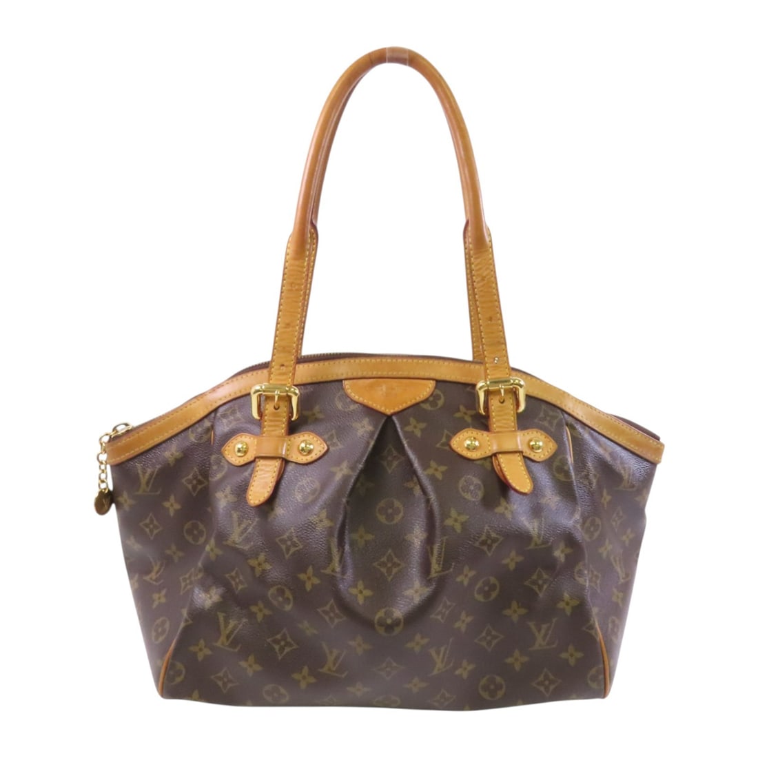 LOUIS VUITTON Tivoli GM Monogram Tote Bag M40144 Brown GHW: LOUIS VUITTON Tivoli GM Monogram Tote Bag M40144 Brown GHW This Louis Vuitton Tivoli GM shoulder tote bag is a stylish accessory crafted from durable PVC coated canvas. Its classic monogram pattern in