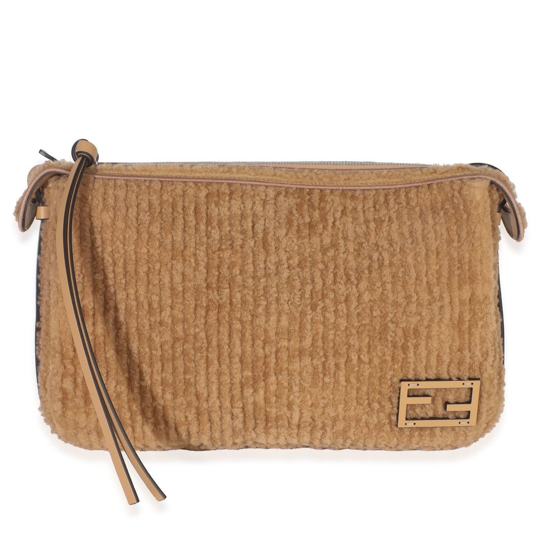 Fendi Medium Simply Fendi Shoulder Bag Brown Shearling Italy Authentic: Fendi Medium Simply Fendi Shoulder Bag Brown Shearling Italy Authentic Introducing the Fendi Miele Scuro Shearling Vitello Medium Simply Fendi Shoulder Bag, a stunning accessory crafted in Italy. This