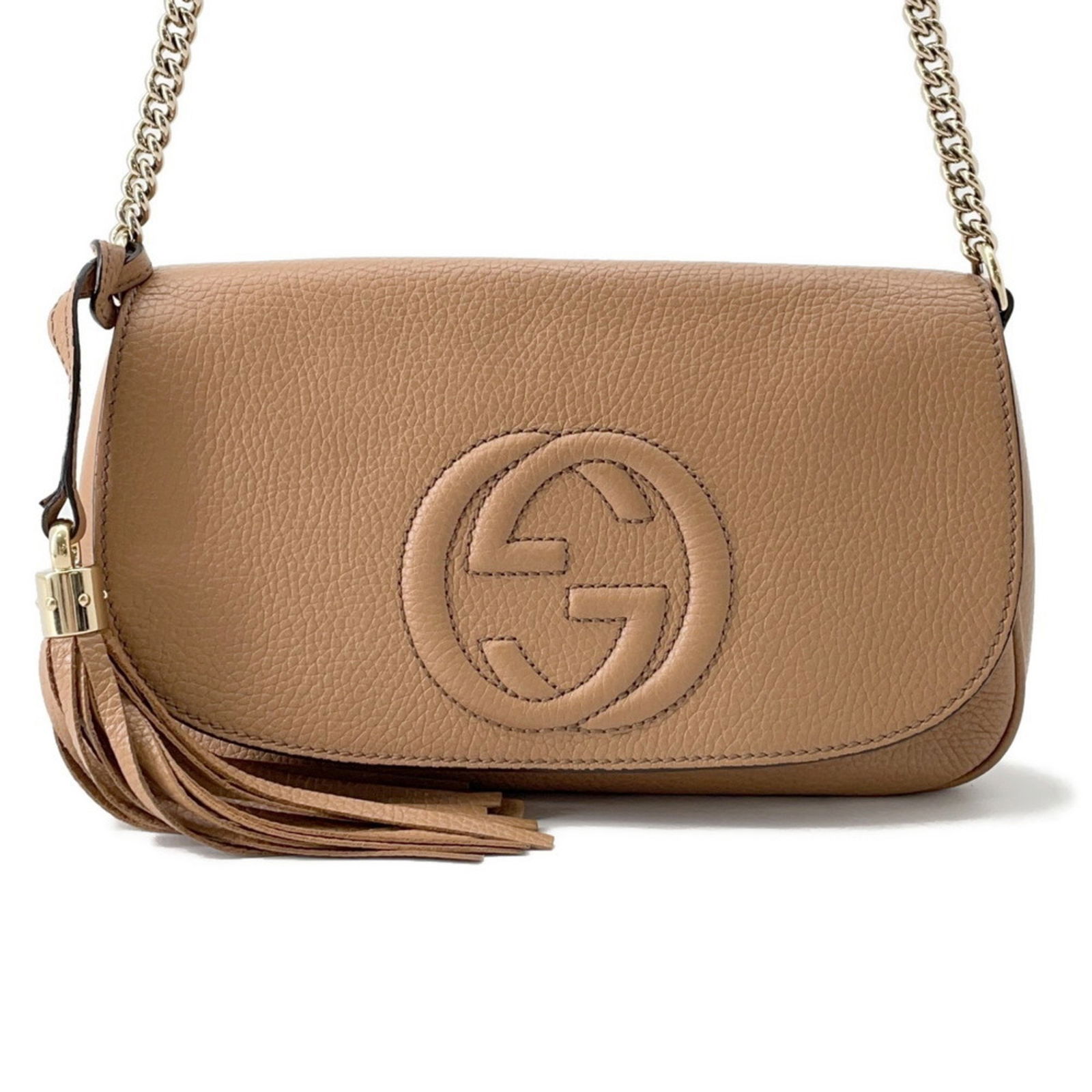 Beige Leather Interlocking G Shoulder Bag by Gucci Italy: Beige Leather Interlocking G Shoulder Bag by Gucci Italy This Gucci Interlocking G bag is crafted from beige leather and features the iconic Interlocking G detail. Designed for women, it is made in It
