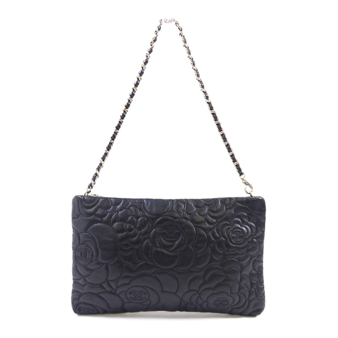 Black Lambskin CHANEL CC Shoulder Bag with Silver Chain Hardware (1 of 15)
