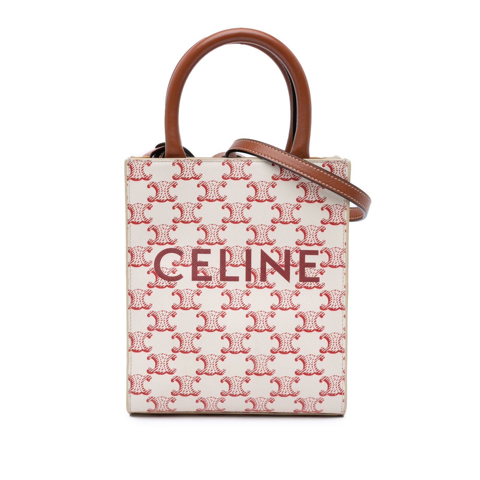 Celine Mini Triomphe White Coated Canvas Vertical Cabas Satchel (1 of 7)
