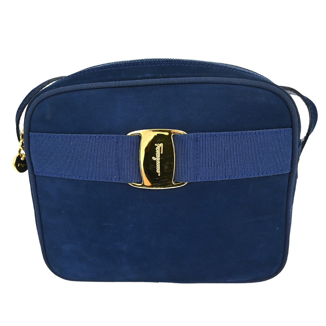 Mini Blue Velvet Vara Shoulder Bag by Salvatore Ferragamo (1 of 8)