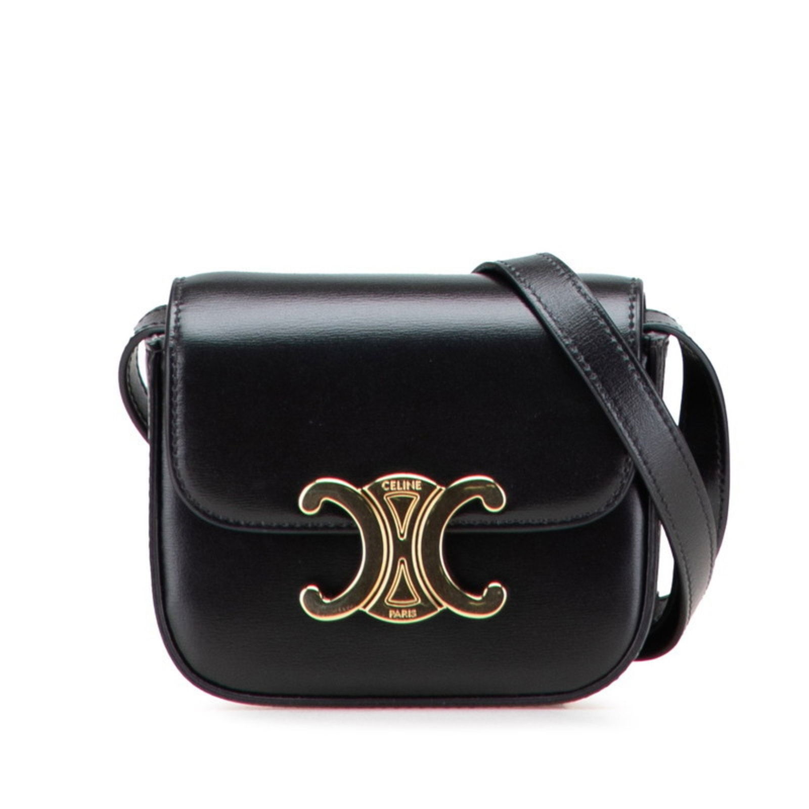 Black leather Celine Triomphe Vintage wallet for women: Black leather Celine Triomphe Vintage wallet for women This Celine Triomphe Vintage is a women's accessory crafted from black leather. It features a classic design with well-maintained exterior, inter