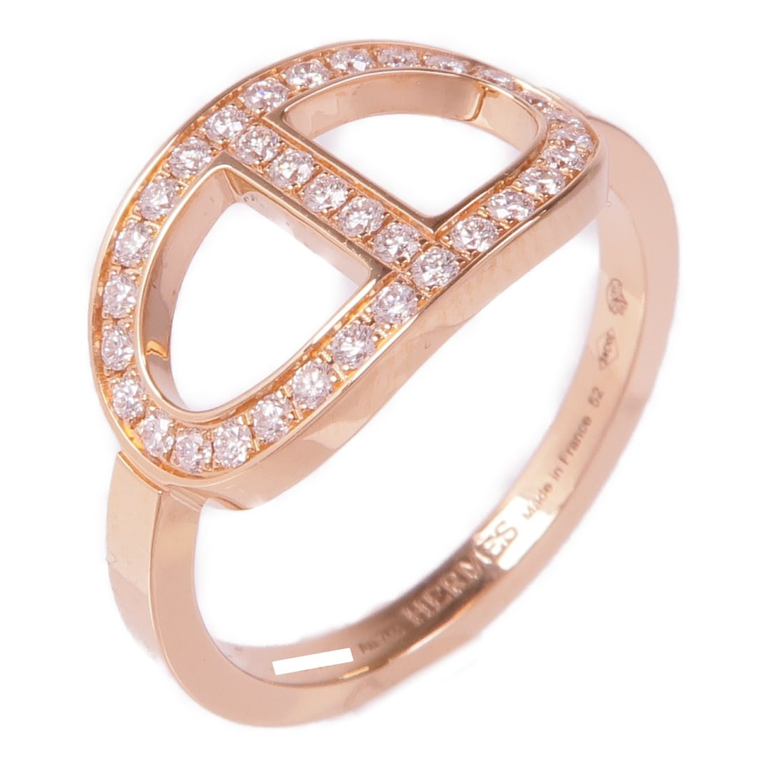 HERMES Chaine D'ancre Contour Ring Diamond in 18K Pink Gold: HERMES Chaine D'ancre Contour Ring Diamond in 18K Pink Gold This exquisite HERMES Chaine D'ancre Contour Ring is a stunning piece crafted from K18 Pink Gold, showcasing a clear diamond that adds a tou