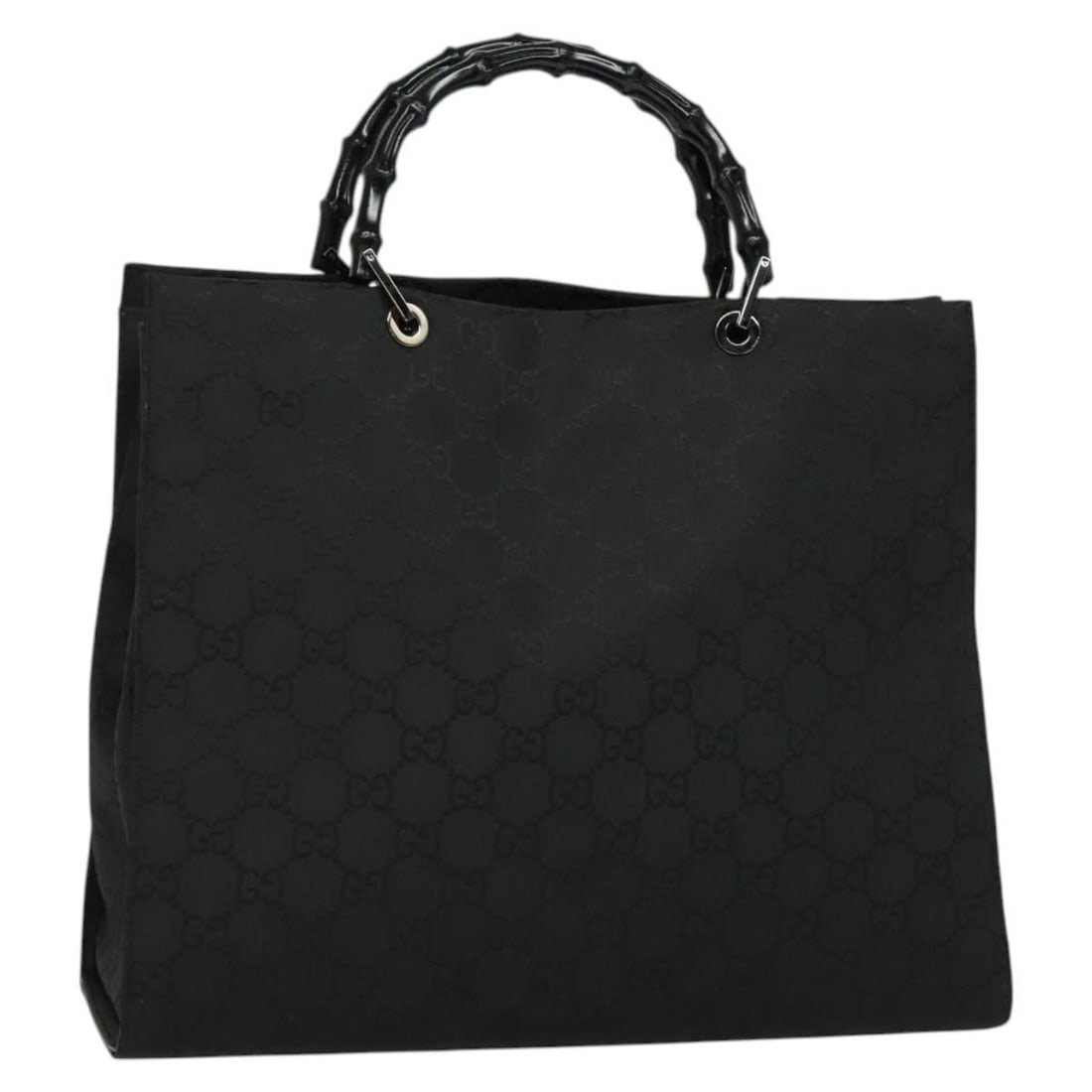 GUCCI Black Silver Nylon Bamboo GG Canvas Hand Bag Auth Italy: GUCCI Black Silver Nylon Bamboo GG Canvas Hand Bag Auth Italy This authentic GUCCI Bamboo GG Canvas Hand Bag combines luxury and practicality. Crafted in Italy, this stylish handbag features a sleek b