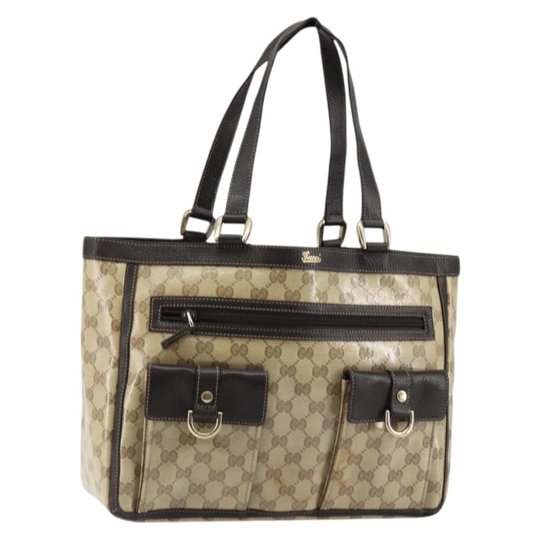 GUCCI GG Crystal Abbey Tote Bag Coated Canvas Beige Gold Italy 268639 Auth: GUCCI GG Crystal Abbey Tote Bag Coated Canvas Beige Gold Italy 268639 Auth This authentic GUCCI GG Crystal Abbey Tote Bag is crafted from durable coated canvas in a sophisticated beige and gold color