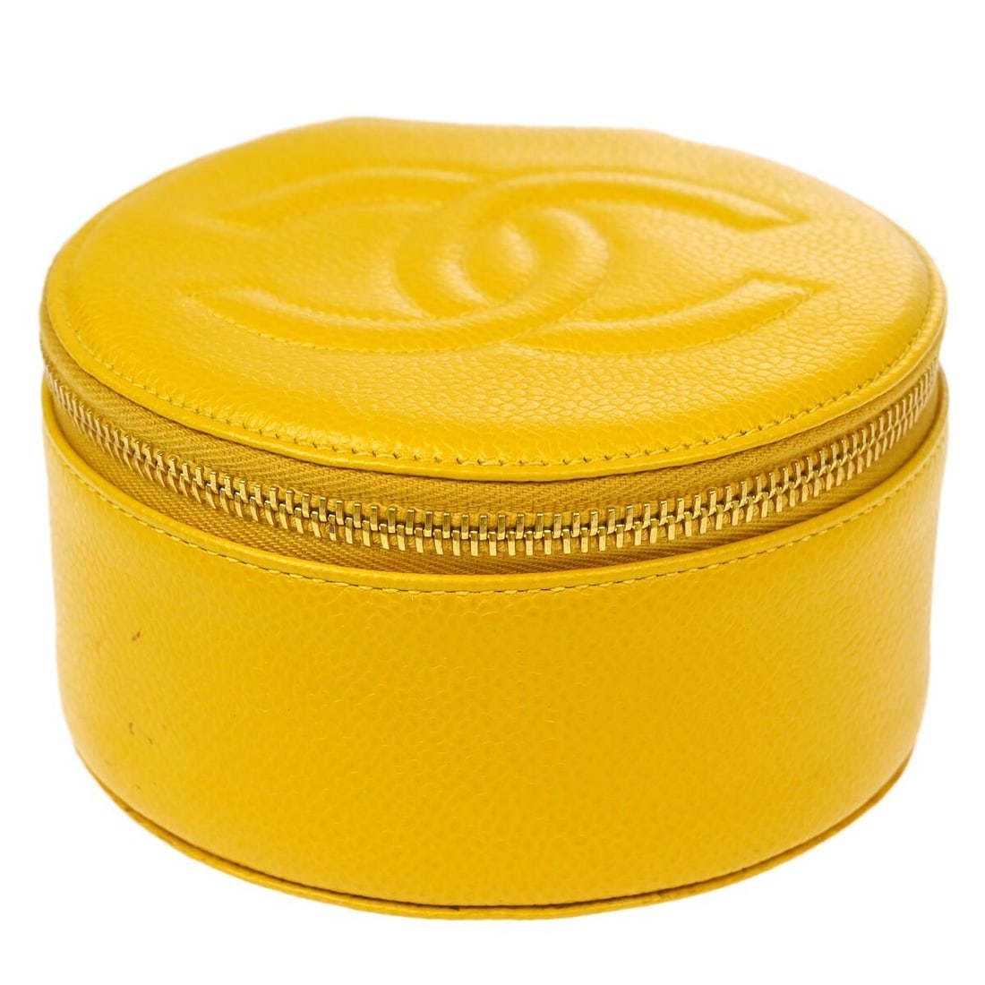 Chanel Vintage Yellow Caviar Skin Round Jewelry Case Pouch (1 of 8)
