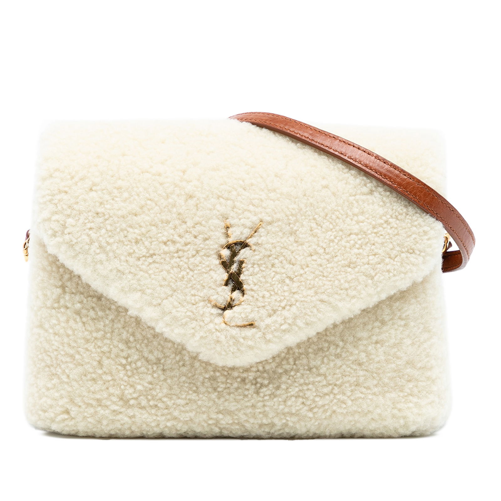 Brown Shearling Toy Loulou Crossbody Bag by Saint Laurent (1 of 7)