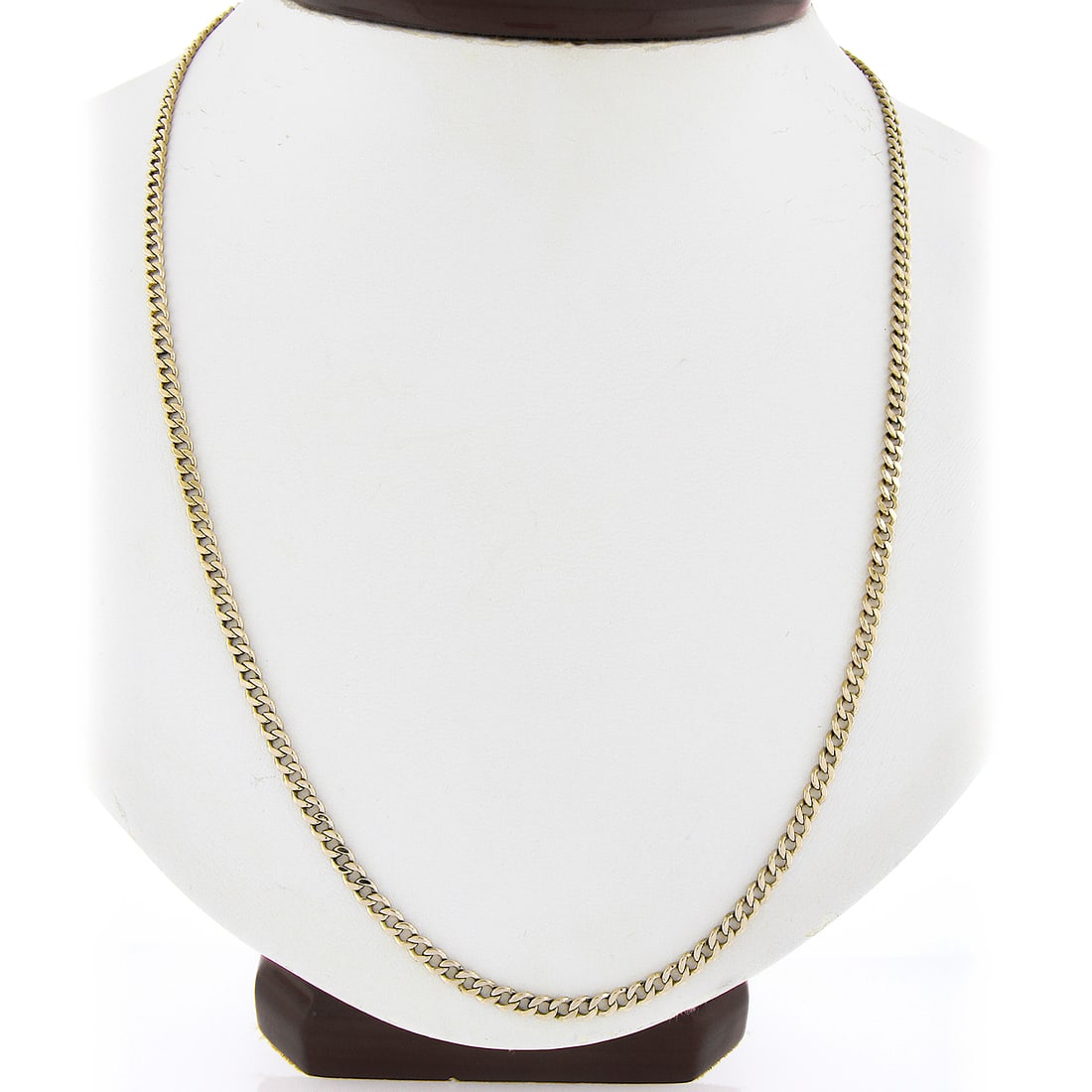 Vintage 24" 3mm Solid 14K Rosy Yellow Gold Cuban Link Necklace: Vintage 24" 3mm Solid 14K Rosy Yellow Gold Cuban Link Necklace This vintage 24" long chain necklace features a stunning curb Cuban link design crafted from solid 13-14 slightly rosy yellow gold. Weigh