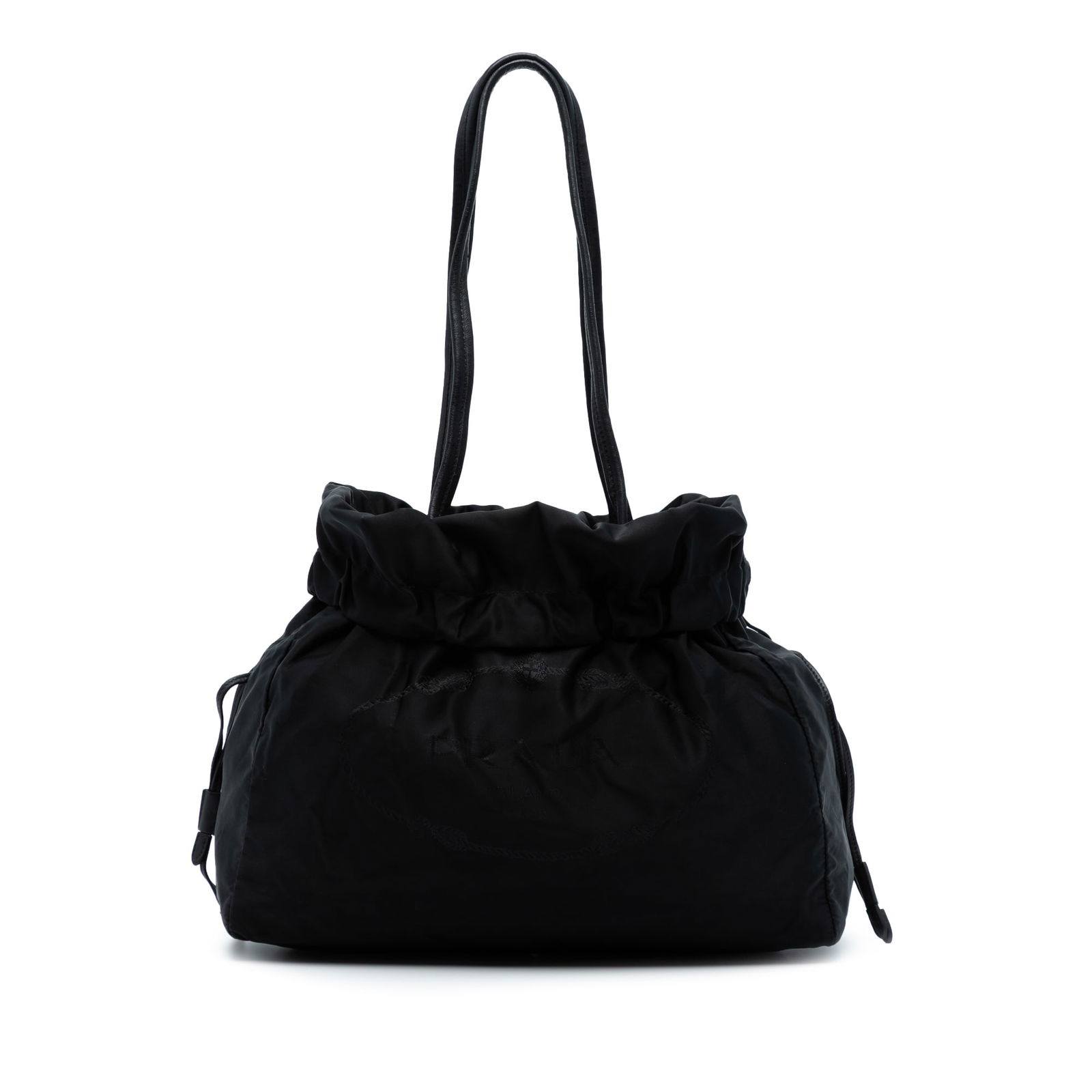 Prada Tessuto Logo Black Nylon Drawstring Tote Bag (1 of 7)