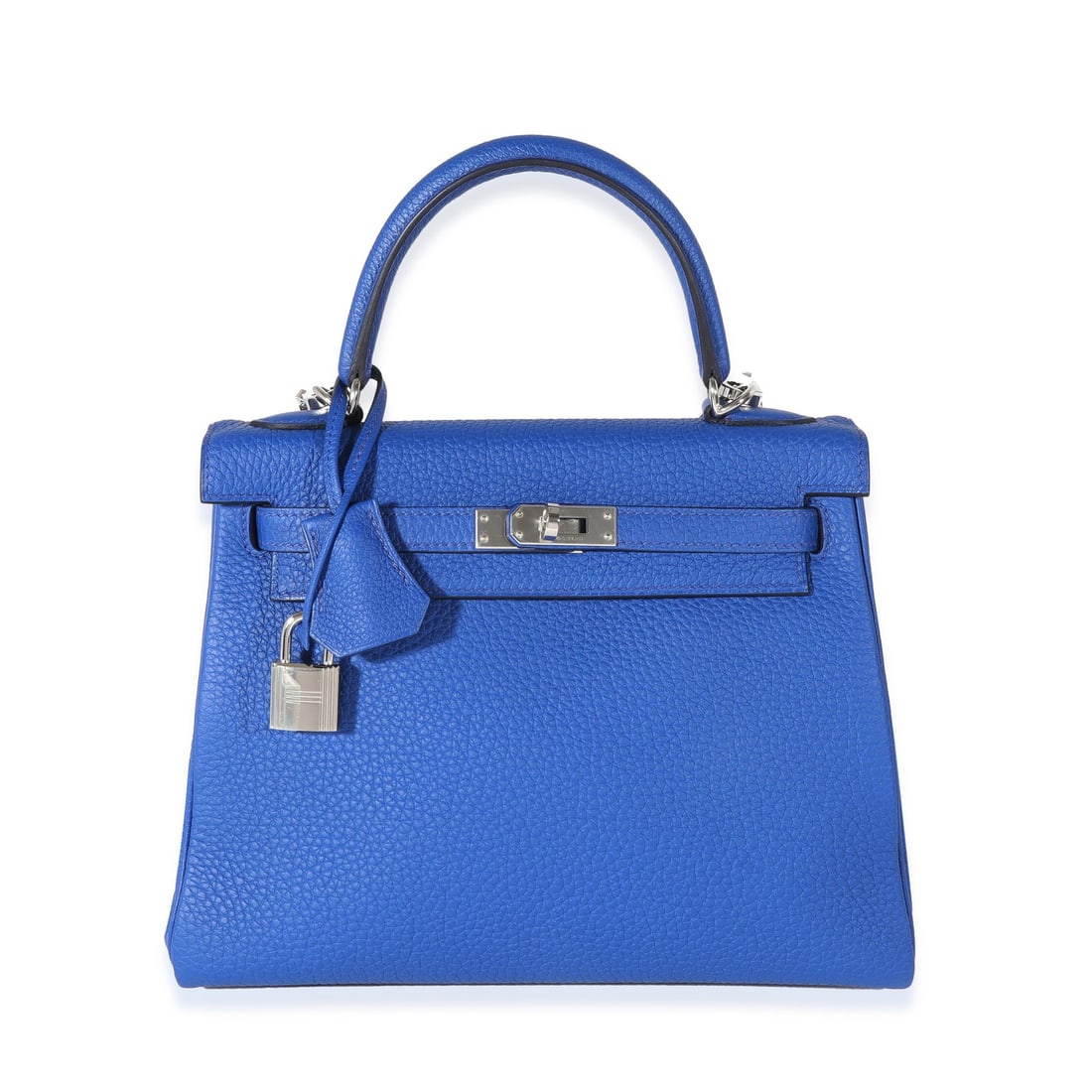Hermes Kelly Retourne 25 Bleu Royal Togo Leather Handbag 2022: Hermes Kelly Retourne 25 Bleu Royal Togo Leather Handbag 2022 Introducing the exquisite Hermes Bleu Royal Togo Kelly Retourne 25, a luxurious handbag crafted from premium leather in a stunning blue hu