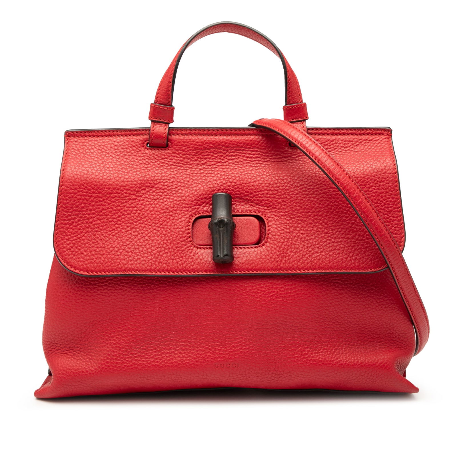 Gucci Medium Leather Bamboo Daily Satchel Red Italy (1 of 7)