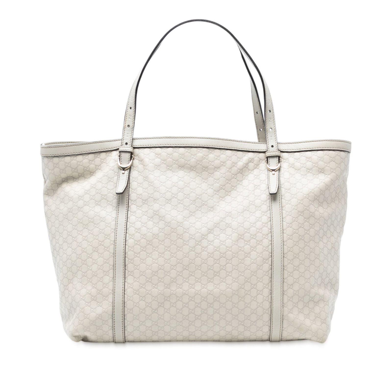 Gucci Microguccissima White Leather Nice Tote Bag: Gucci Microguccissima White Leather Nice Tote Bag The Gucci Microguccissima Nice Tote is a stylish and functional handbag crafted from embossed leather. This tote features flat leather straps, an open
