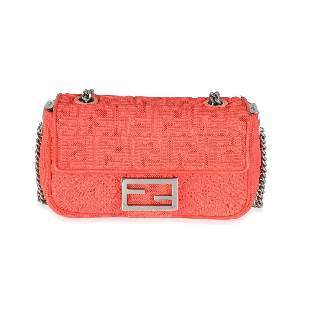 Fendi Tulipano Orange Fabric Midi Chain Baguette Bag: Fendi Tulipano Orange Fabric Midi Chain Baguette Bag This Fendi Tulipano Technical Fabric FF Midi Chain Baguette Bag is a stylish addition to any wardrobe. Made from high-quality fabric, it features a