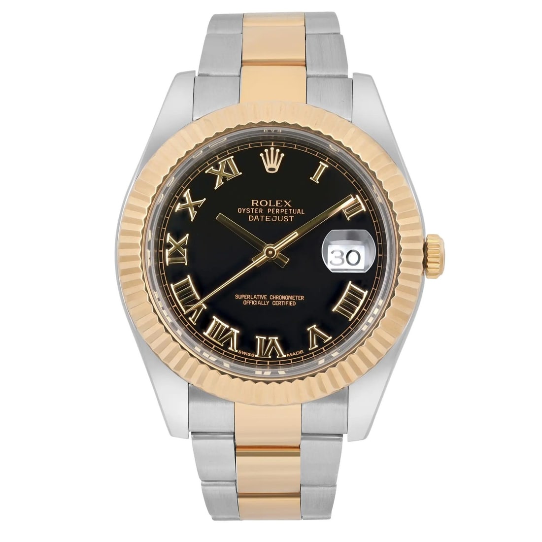 Rolex Datejust II 41mm 18K Gold Steel Black Roman Dial Watch 116333 (1 of 6)