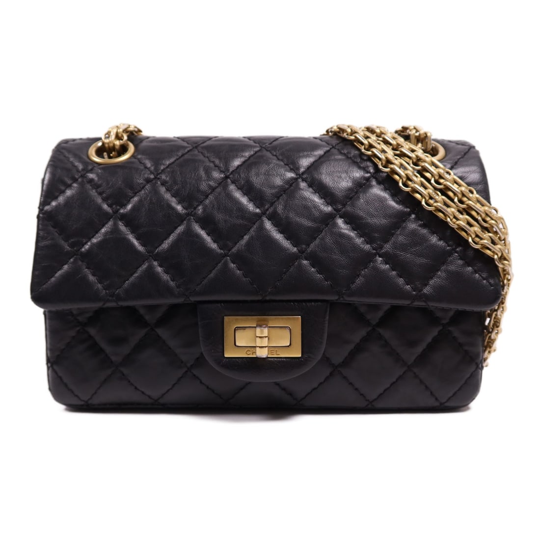 CHANEL Mini 2.55 Black Calfskin Shoulder Bag with GHW: CHANEL Mini 2.55 Black Calfskin Shoulder Bag with GHW This CHANEL Mini 2.55 Chain Shoulder Bag is a stylish accessory crafted from luxurious calfskin leather in a classic black hue. Designed for versa