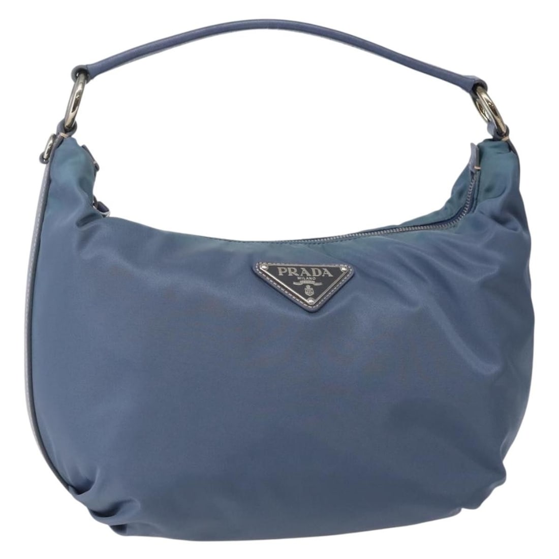 PRADA Light Blue Silver Nylon Shoulder Bag Made in Italy: PRADA Light Blue Silver Nylon Shoulder Bag Made in Italy Elevate your accessory collection with this authentic PRADA shoulder bag, crafted in Italy from high-quality nylon. Featuring a chic light blue