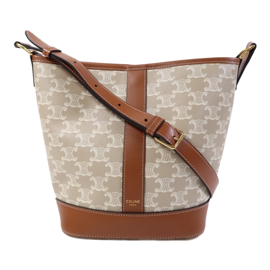 Celine Triomphe Bucket Shoulder Bag Brown PVC Coated Canvas Gold Hardware (1 of 13)