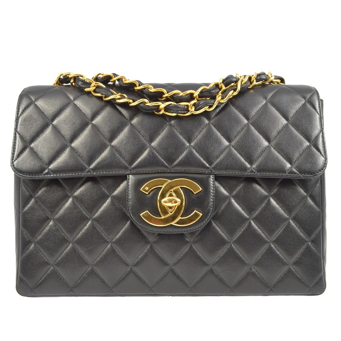 Chanel Black Lambskin Jumbo Classic Flap Bag Large Quilted Shoulder Bag (1 of 10)